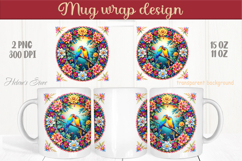 Love birds in floral round frame mug wrap 15 oz 11 oz png Product Image 1