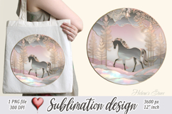 Christmas horse round design|Pink Iridescent T-shirt clipart Product Image 2