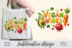 3D Cute Motivational Quote Vegan Vibes sublimation design Product Image 2