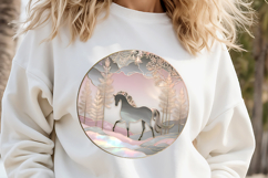 Christmas horse round design|Pink Iridescent T-shirt clipart Product Image 1