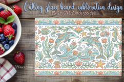 Pastel sea life folk floral tile glass cutting board design Product Image 1