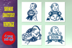 Vintage 2026 Baby Coasters PNG Bundle - 4 Retro Designs Product Image 1