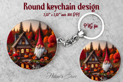 Cute garden gnome and cozy home round keychain design png Product Image 1