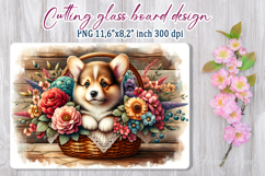 Cute puppy dog in flowers basket cutting glass board designs Product Image 1