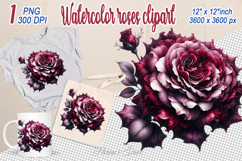 Watercolor Dark Aesthetic Roses Clipart| Dark red Flower Product Image 1