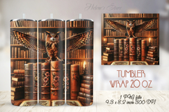 Owl in wooden library straight skinny tumbler 20 oz wrap Product Image 1
