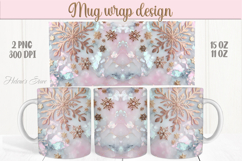 Pink Christmas mug wrap png| Gold snowflakes mug sublimation Product Image 1