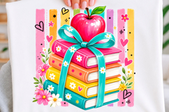 Colorful Teacher Books Apple Bow PNG Product Image 1