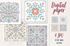 Folk floral tile pattern digital papers jpeg | Scrap booking Product Image 1