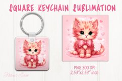 Cute cat keychain sublimation | Pink love Square keychain Product Image 1