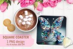 3d Crystal butterfly coaster sublimation |Square coaster PNG Product Image 1