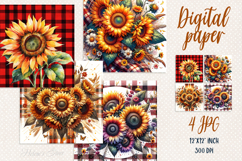 Cute sunflowers digital paper | Scrap booking graphics Product Image 1