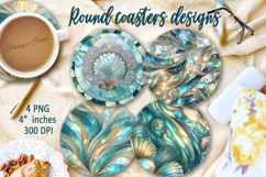 Aquamarine ocean pearl round coaster sublimation designs png Product Image 1