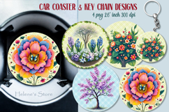 Spring round key chain designs | Blooming garden Car coaster Product Image 1