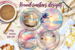 Summer beach gold pearl round coaster sublimation designs Product Image 1