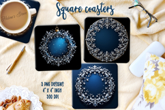 Vintage Christmas silver pattern square coasters sublimation Product Image 1