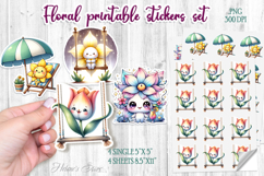 Funny flowers Sticker Design |Cute summer stickers template Product Image 1
