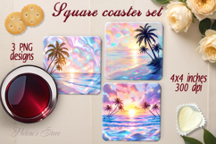Summer beach gold pearl square coaster sublimation designs Product Image 1