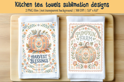 Pumpkin farm pastel folk floral tiles pattern kitchen towel Product Image 1
