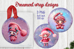Christmas sweet elf round ornament designs png|Pink elf girl Product Image 1