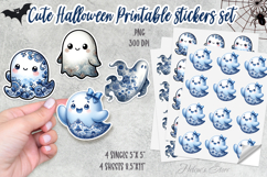 Cute blue Halloween Stickers Printable | Spooky sticker PNG Product Image 1