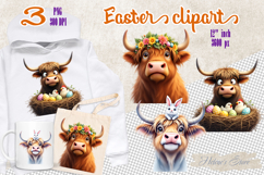 Easter highland cows Sublimation designs | Farmhouse clipart Product Image 1