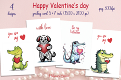 Cute Valentines day greeting card BUNDLE | Retro animals png Product Image 8