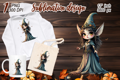 Cute watercolor Halloween elf girl sublimation design png Product Image 1