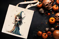 Cute watercolor Halloween elf girl sublimation design png Product Image 3