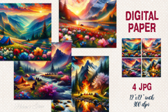 Spring mountains digital paper |Camping design scrap booking Product Image 1