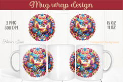 Floral round frame with butterflies mug wrap 15 oz 11 oz png Product Image 1