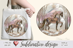 Christmas horse round design|Pink Iridescent T-shirt clipart Product Image 2