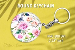 Floral round keychain sublimation| Pink Roses Car coaster Product Image 1