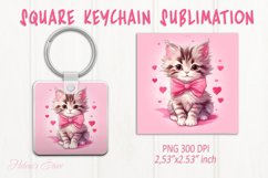 Cute cat keychain sublimation | Pink love Square keychain Product Image 1