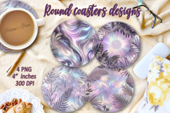 Tropical plants flowers silhouette round coaster design png Product Image 1