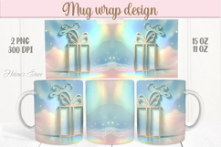 Pastel Christmas mug wrap png| Gold gift box mug sublimation Product Image 1