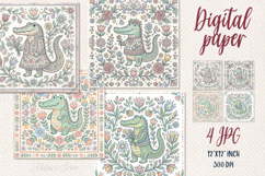 Folk floral alligator tile digital papers jpeg|Scrap booking Product Image 1