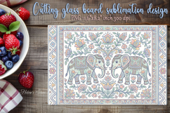 Pastel elephant folk floral tile glass cutting board design Product Image 1