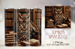 Owl in wooden library straight skinny tumbler 20 oz wrap Product Image 1