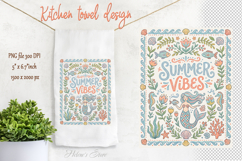 Summer vibes | Cute folk floral pattern kitchen towel design Product Image 1