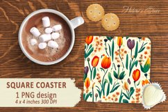 Flowers pattern square Coaster | Sublimation coaster square Product Image 1