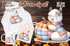 Watercolor Llama With pumpkin clipart png |Fall Animals Product Image 1