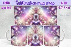 3d Lilac pastel floral mug wrap 15 oz sublimation design png Product Image 1