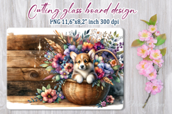 Cute puppy dog in flowers basket cutting glass board designs Product Image 1