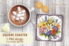 Floral bouquet square Coaster sublimation | Coaster square Product Image 2