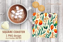 Flowers pattern square Coaster | Sublimation coaster square Product Image 2