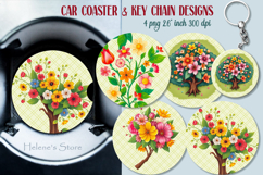 Spring round key chain designs | Blooming garden Car coaster Product Image 1