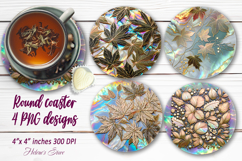Golden leaves pattern round coaster sublimation designs png Product Image 1