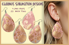 Gold Pumpkin pink earrings|Fall Teardrop earring sublimation Product Image 1