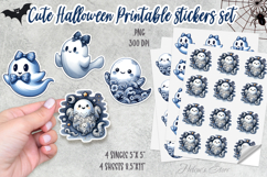 Cute blue Halloween Stickers Printable | Spooky sticker PNG Product Image 1